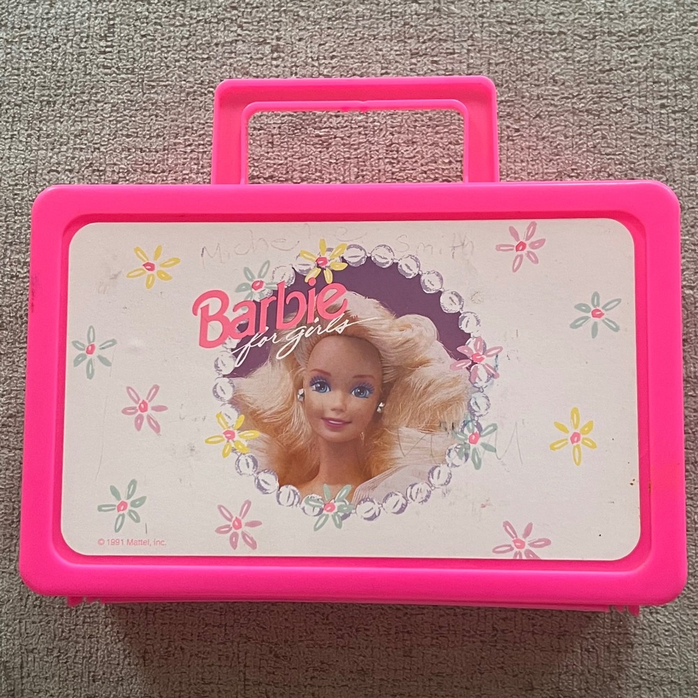Vintage 1991 Barbie for Girls Pink Plastic Carry Case Storage Box‎ Mattel Retro